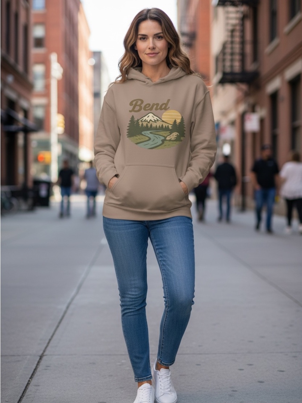 Gildan Softstyle Savana brown PNW Bend Oregon Hoodie medium